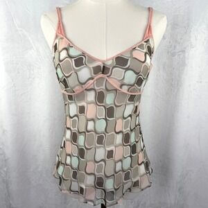 Vintage Y2K Silk Retro Geometric Fringe Cami Indie Sleaze Art Girl Top Size S